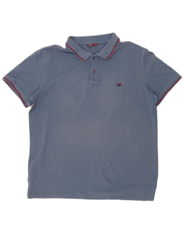 Carrera Mens Polo Shirt 2XL Blue Striped Cotton