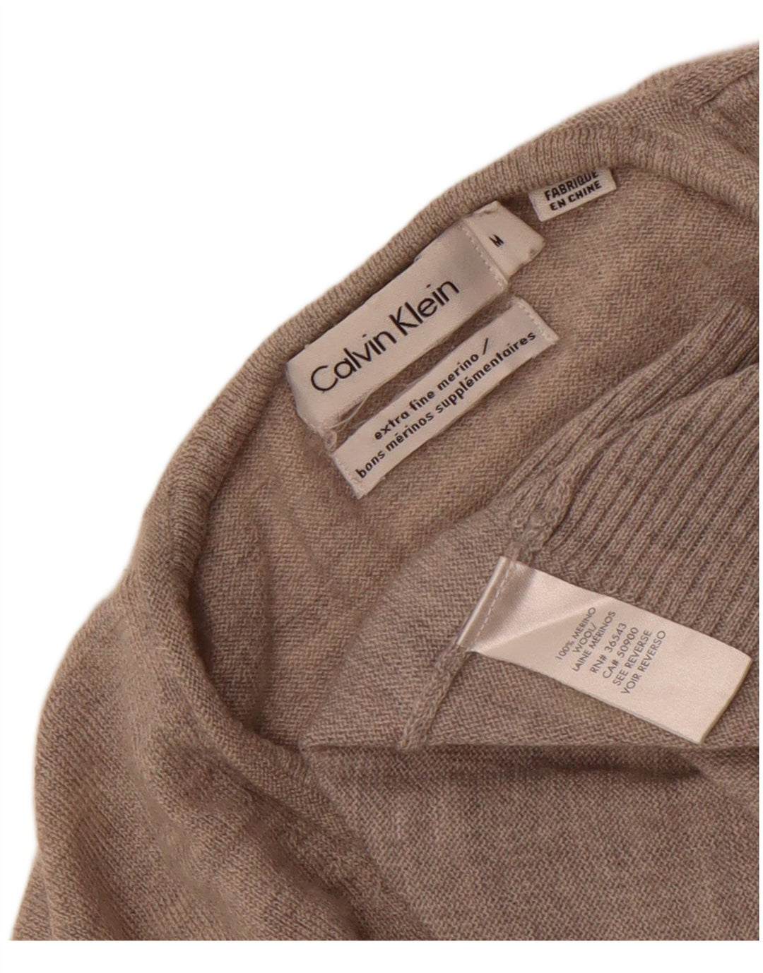 Calvin Klein Mens V-Neck Jumper Sweater Medium Grey Merino Wool