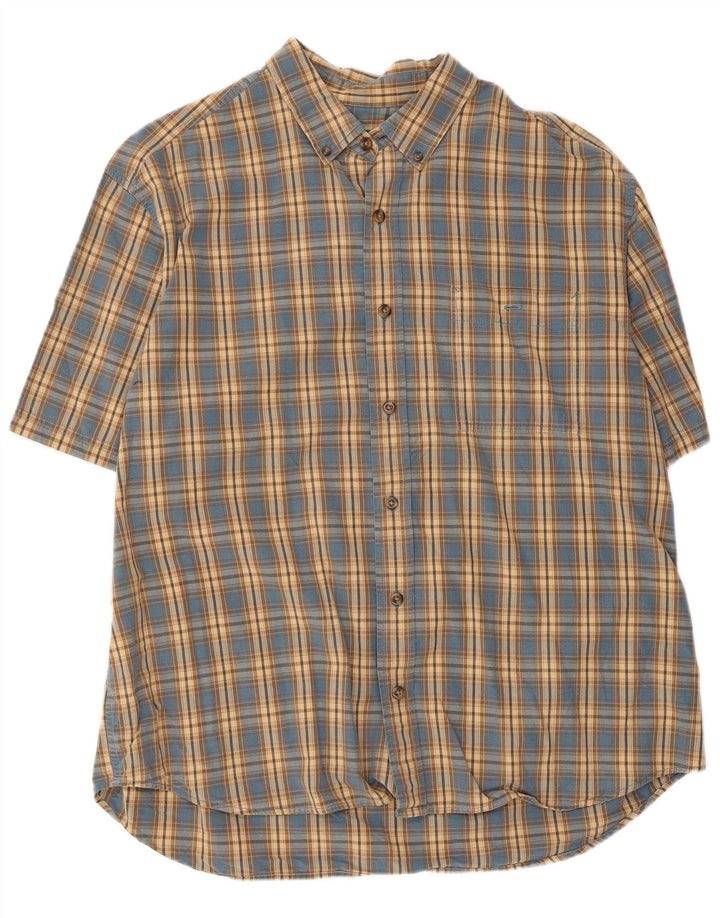 EDDIE BAUER Mens Short Sleeve Shirt XL Blue Check Cotton