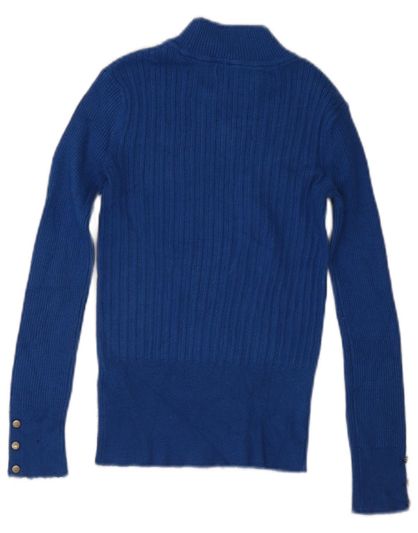 Marks & Spencer Womens Crop Turtle Neck Jumper Sweater UK 6 XS Blue Viscose