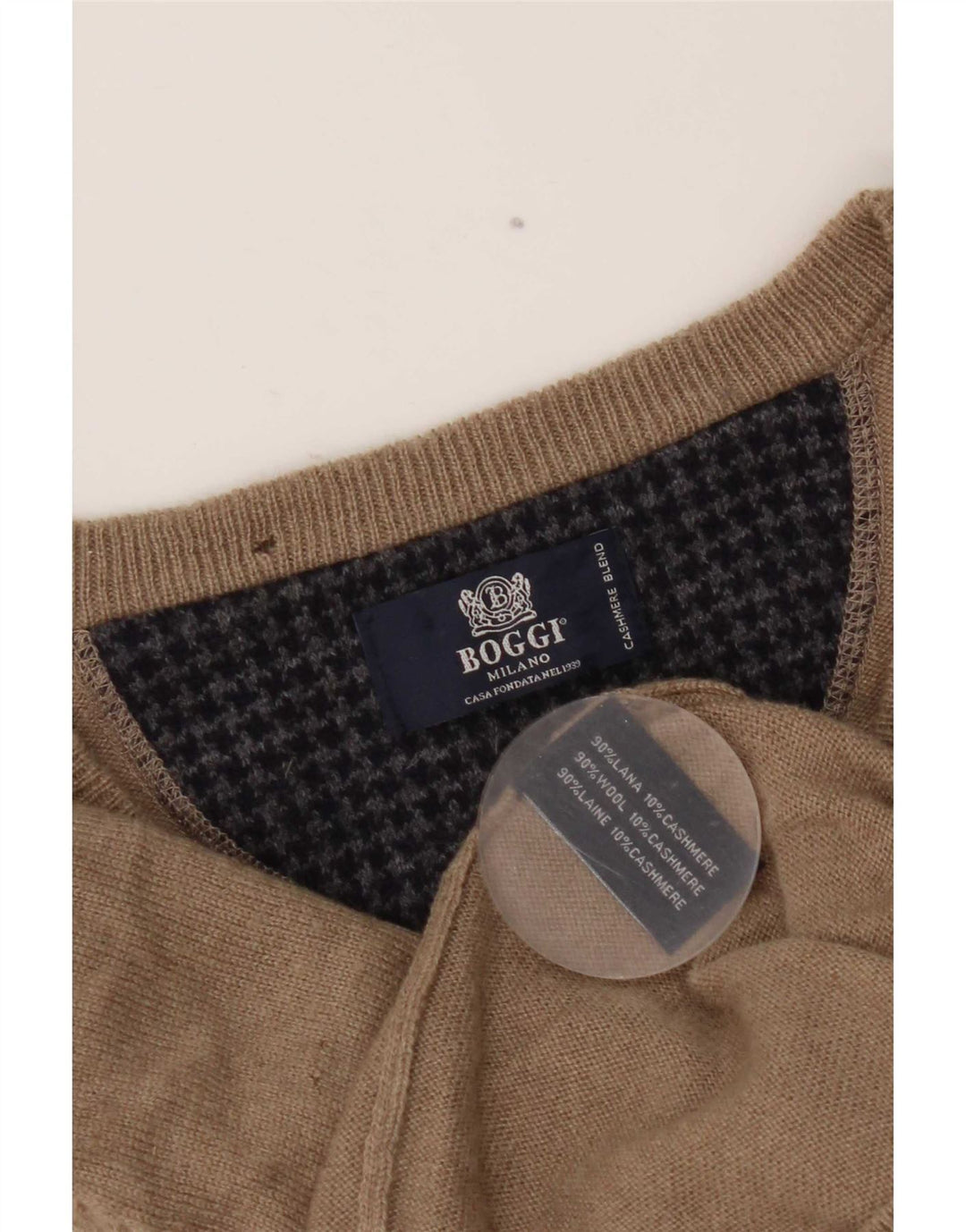 Boggi Mens V-Neck Jumper Sweater Small Beige Wool
