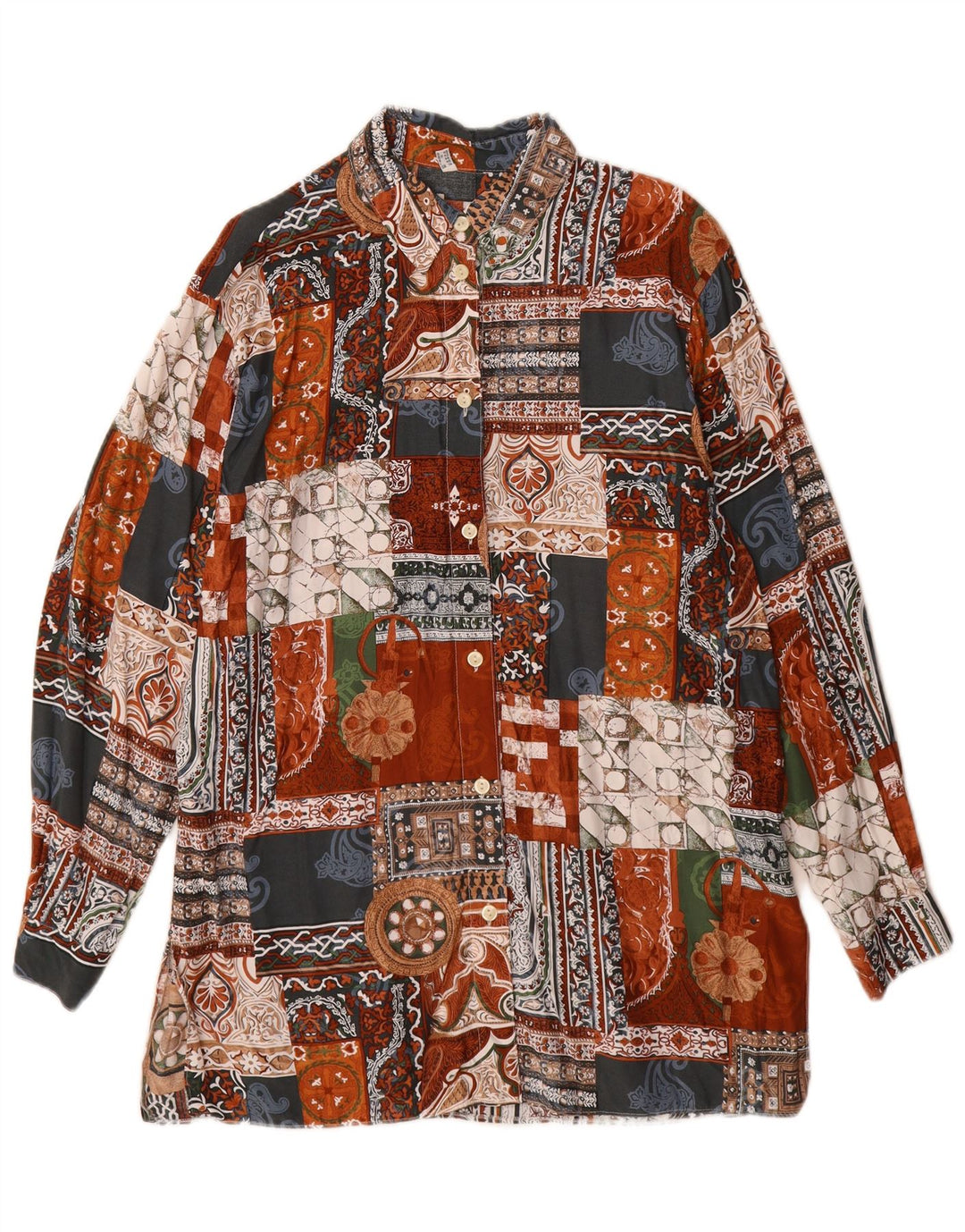 Vintage Womens Longline Shirt UK 14 Large Multicoloured Patchwork Viscose