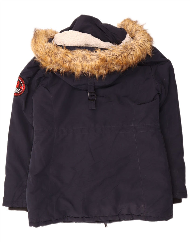 Superdry Veste de ski rembourrée pour femme UK 12 Medium Navy Blue Nylon