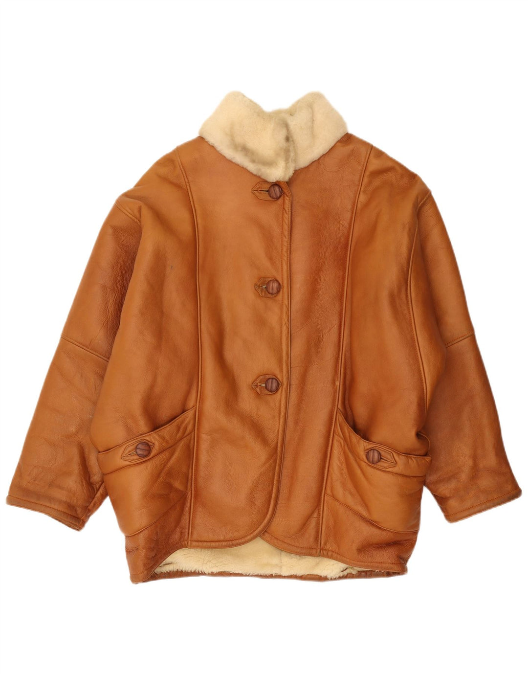 Vintage Womens Oversized Shearling Jacket IT 44 Medium Brown