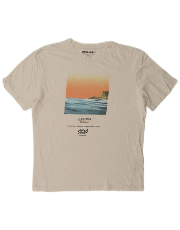 Jack & Jones Mens Graphic T-Shirt Top XS White Cotton