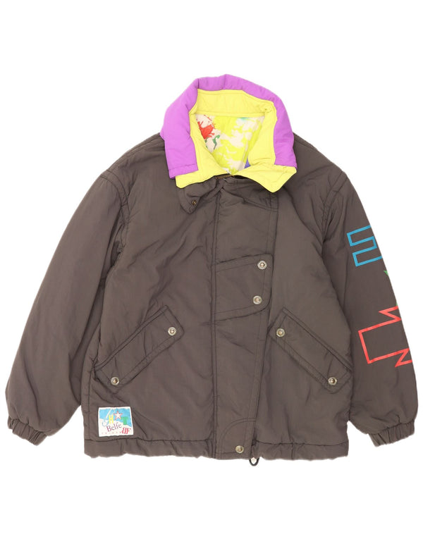 Belfe Womens Graphic Oversized Wattierte Jacke UK 14 Mittelgrau Farbblock