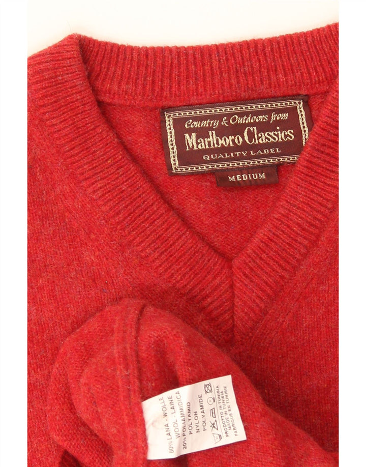 Marlboro Classics Herren-Pullover mit V-Ausschnitt aus mittelroter Wolle