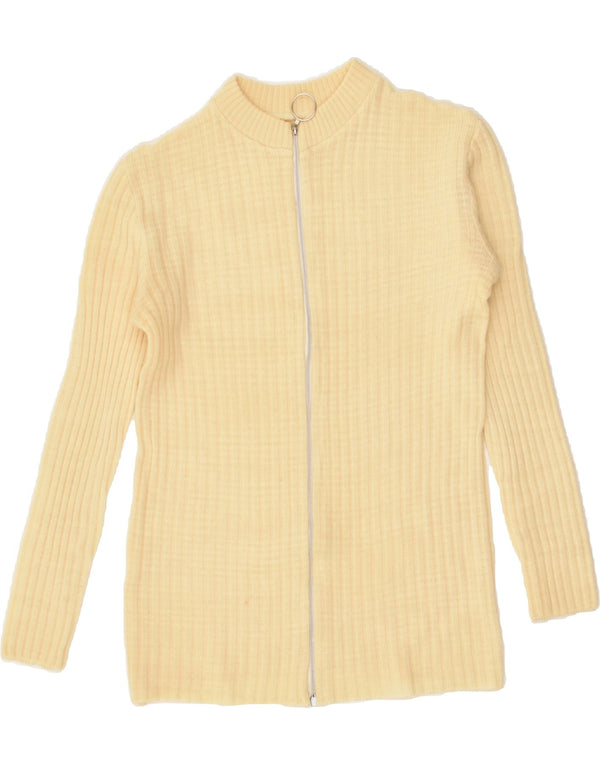 VINTAGE Pull Cardigan Femme UK 10 Petit Jaune