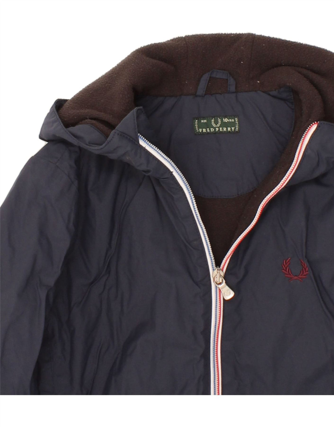 FRED PERRY Girls Hooded Windbreaker Jacket 9-10 Years Navy Blue Polyester Vintage Fred Perry and Second-Hand Fred Perry from Messina Hembry 