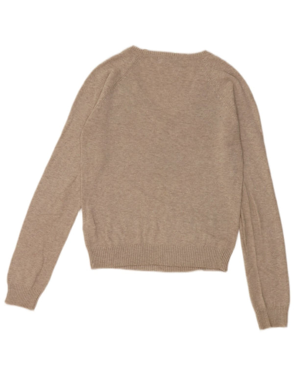 Zara Pull col V pour femme UK 12 Gris moyen Argyle/Diamant Coton