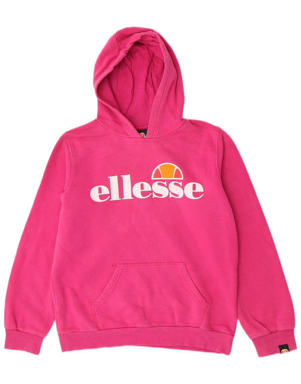 Ellesse Girls Graphic Relaxed Fit Hoodie Jumper 12-13 Years Pink Cotton