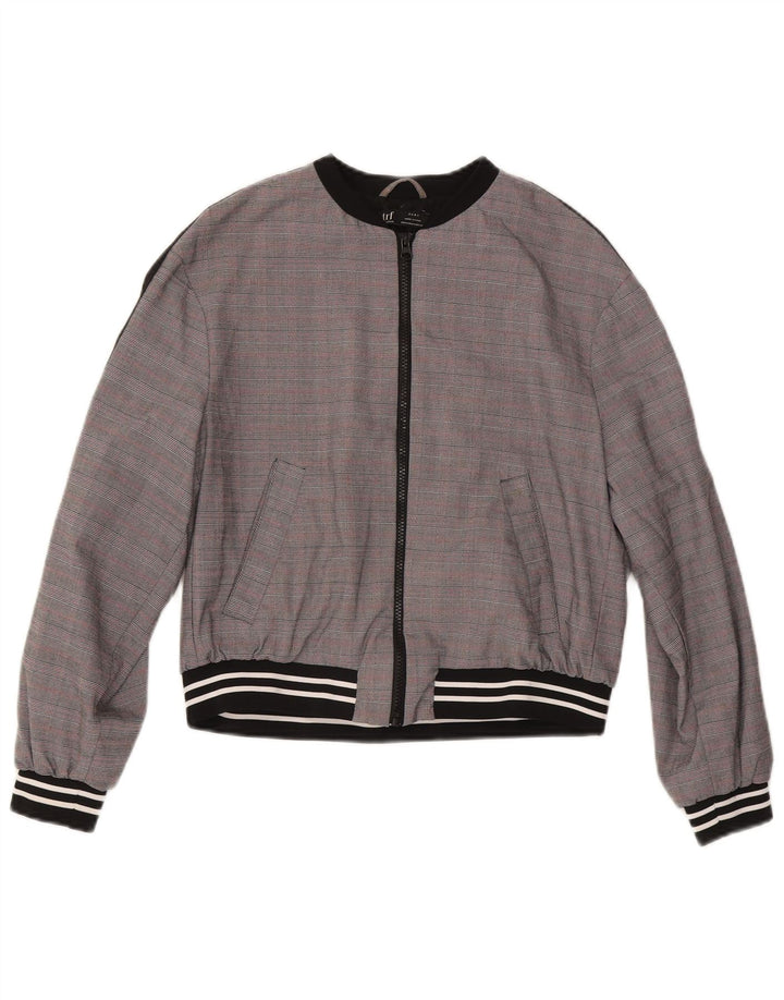 ZARA Womens Bomber Jacket UK 12 Medium Grey Houndstooth