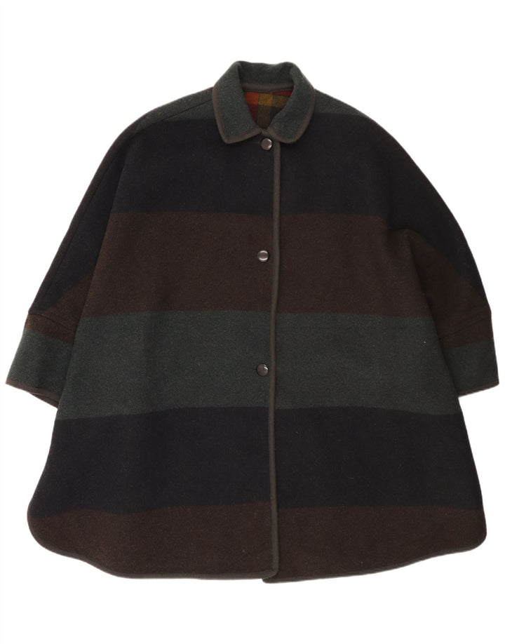 Vintage Womens Poncho Coat One Size Multicoloured Striped Wool