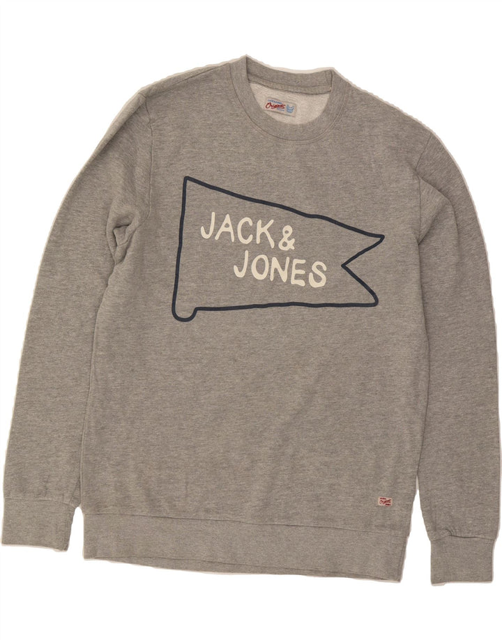 JACK & JONES Mens Graphic Sweatshirt Jumper Large Grey Cotton Vintage Jack & Jones and Second-Hand Jack & Jones from Messina Hembry 