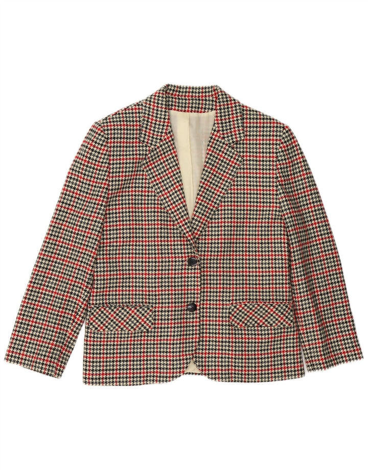 VINTAGE Womens 2 Button Blazer Jacket UK 16 Large Beige Houndstooth