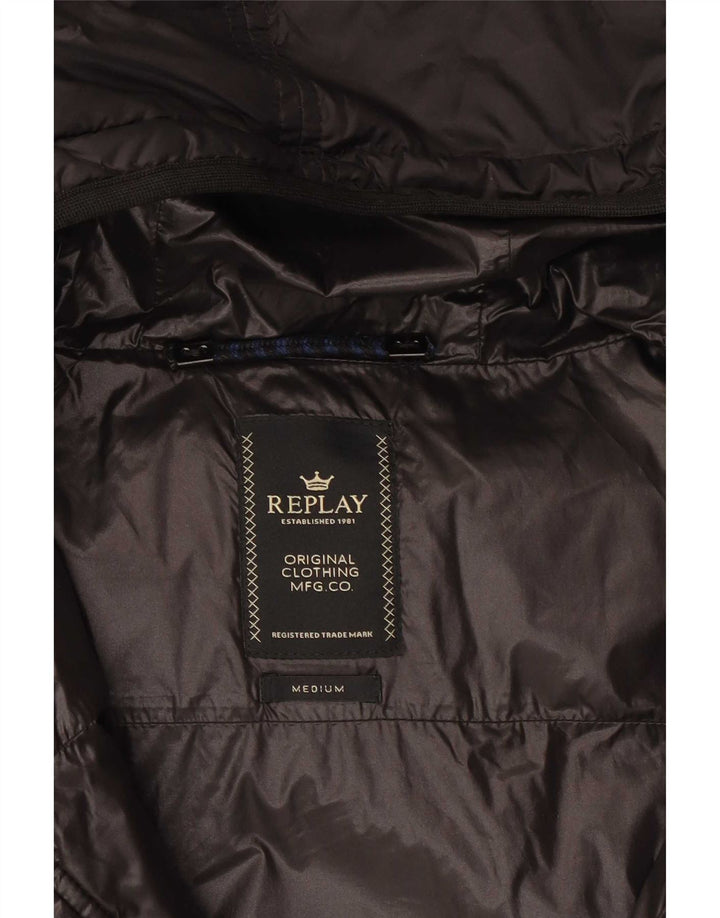 Replay Womens Hooded Padded Jacket UK 14 Medium Black Polyester