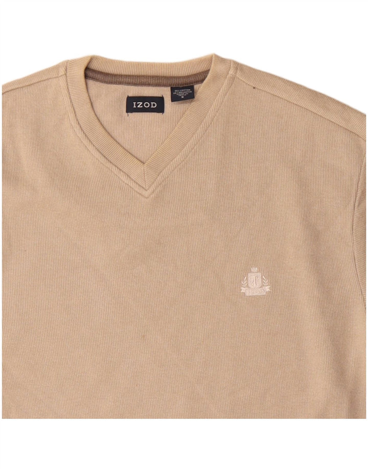 IZOD Mens V-Neck Jumper Sweater Small Beige Cotton