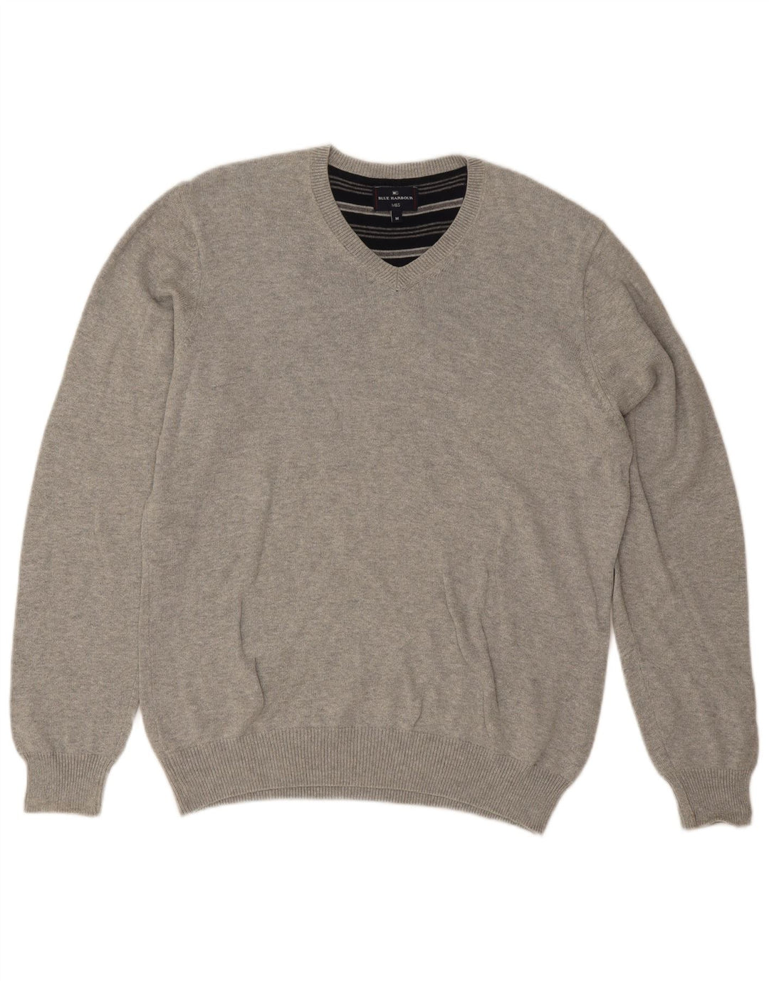 Marks & Spencer Mens Blue Harbour V-Neck Jumper Sweater Medium Grey Flecked