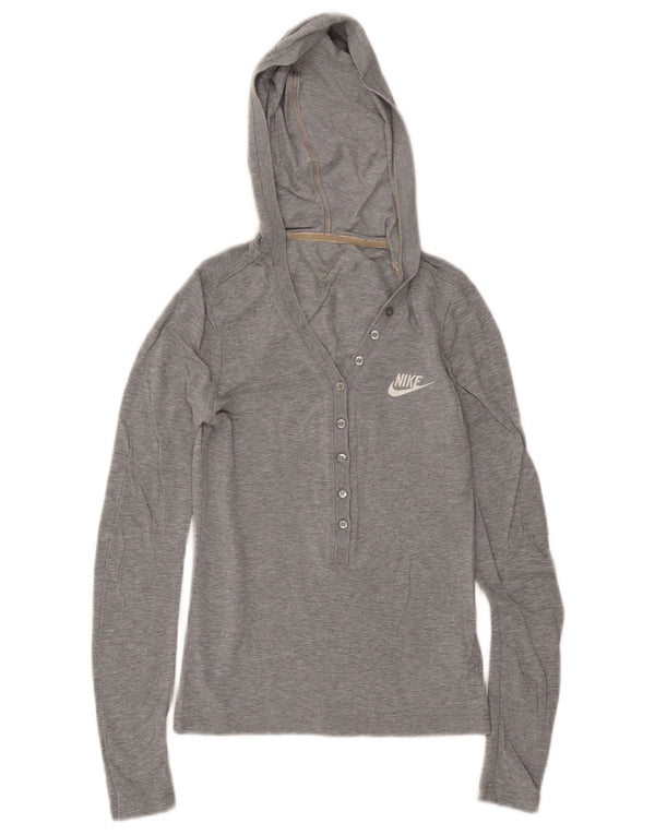 Nike Womens Hooded Top Long Sleeve UK 8 Small Grey Flecked Cotton