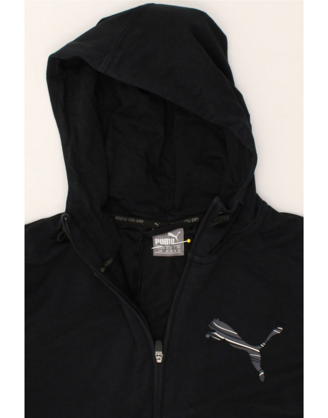 PUMA Womens Graphic Zip Hoodie Sweater UK 14 Medium Navy Blue | Vintage Puma | Thrift | Second-Hand Puma | Used Clothing | Messina Hembry 