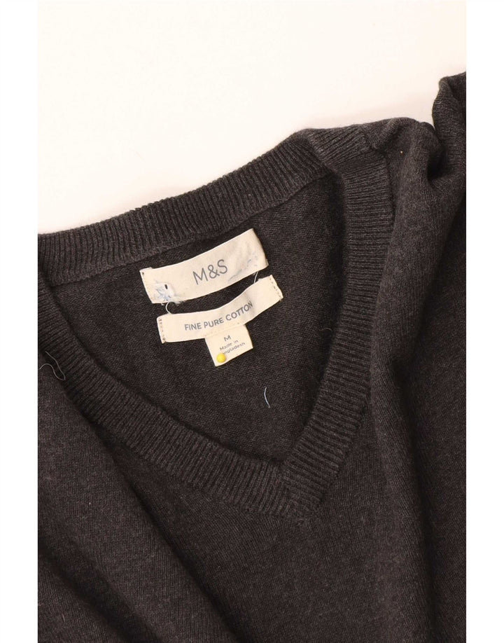 Marks & Spencer Mens V-Neck Jumper Sweater Medium Grey Cotton