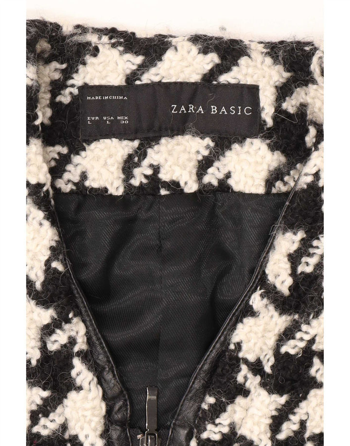 Zara Γυναικείο Παλτό UK 16 Μεγάλο μαύρο μαλλί Houndstooth