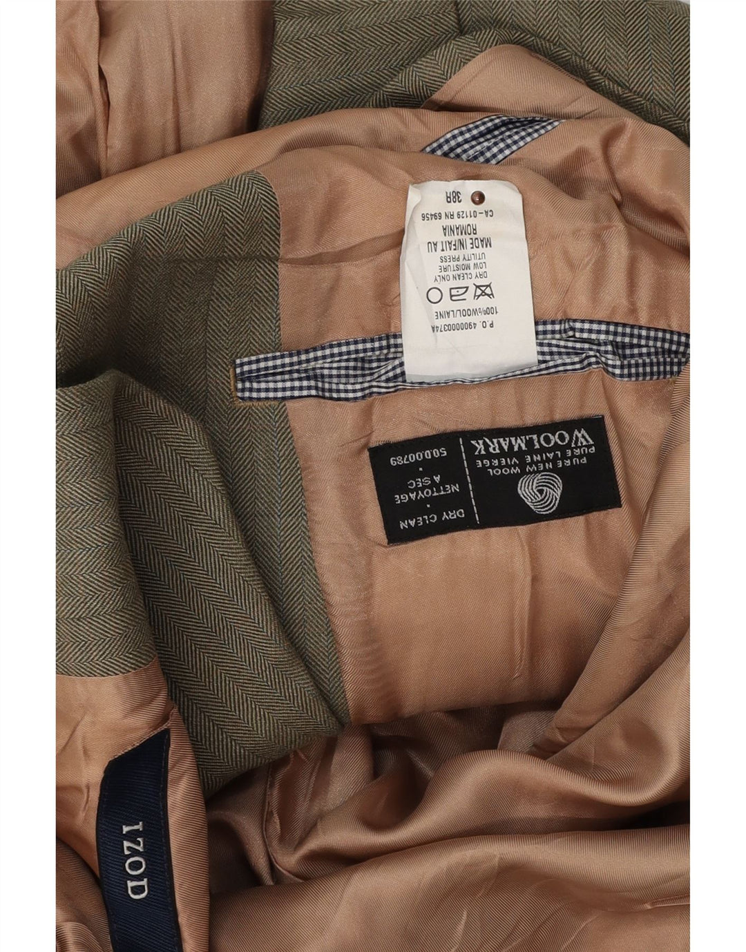 Izod Mens 3 Button Blazer Jacket UK 38 Medium Green Herringbone Wool