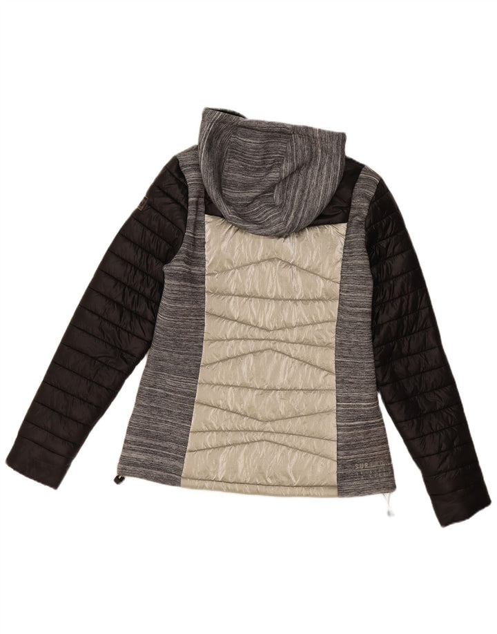 Superdry Womens Hooded Padded Jacket UK 12 Medium  Grey Colourblock Nylon