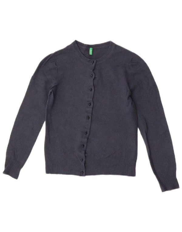 Benetton Womens Crop Cardigan Sweater UK 6 XS Navy Blue Wool