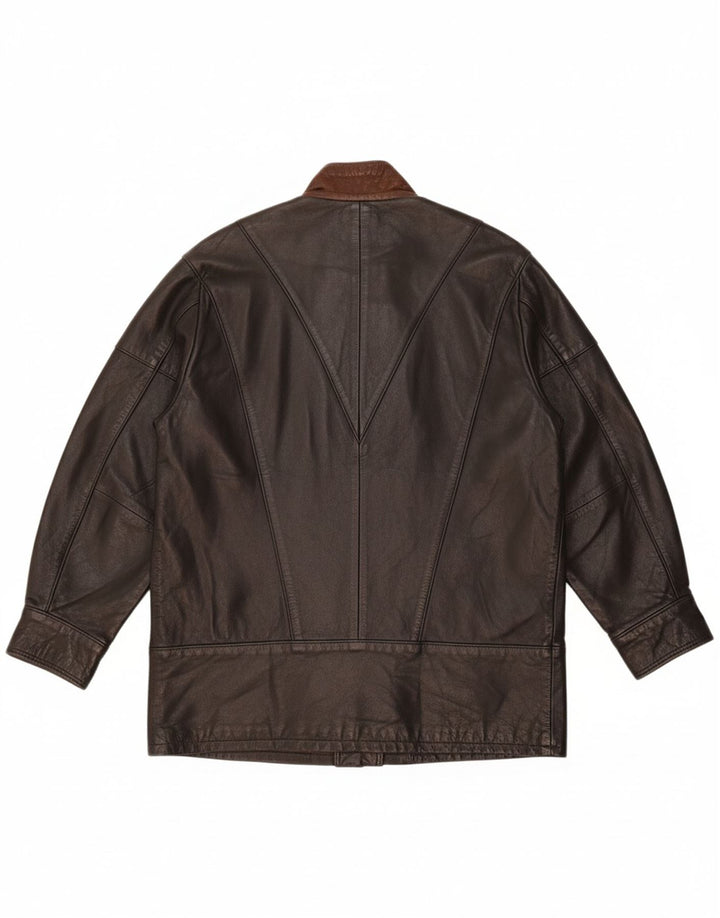 SARDAR Womens London Oversized Leather Coat UK 14 Medium Brown Leather