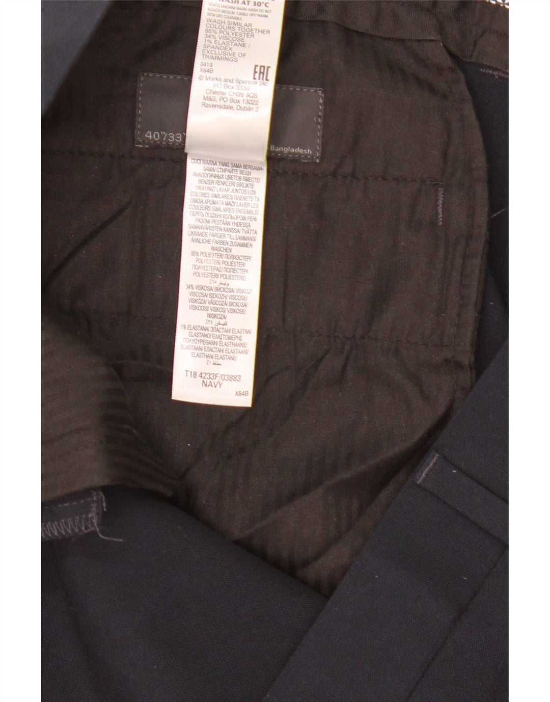 Marks & Spencer Mens Slim Chino Trousers  W40 L33 Navy Blue Polyester