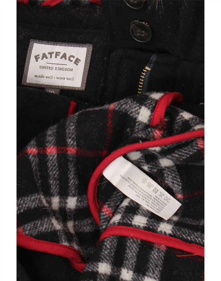 Fat Face Womens Hooded Duffle Jacket UK 10 Small Navy Blue Wool