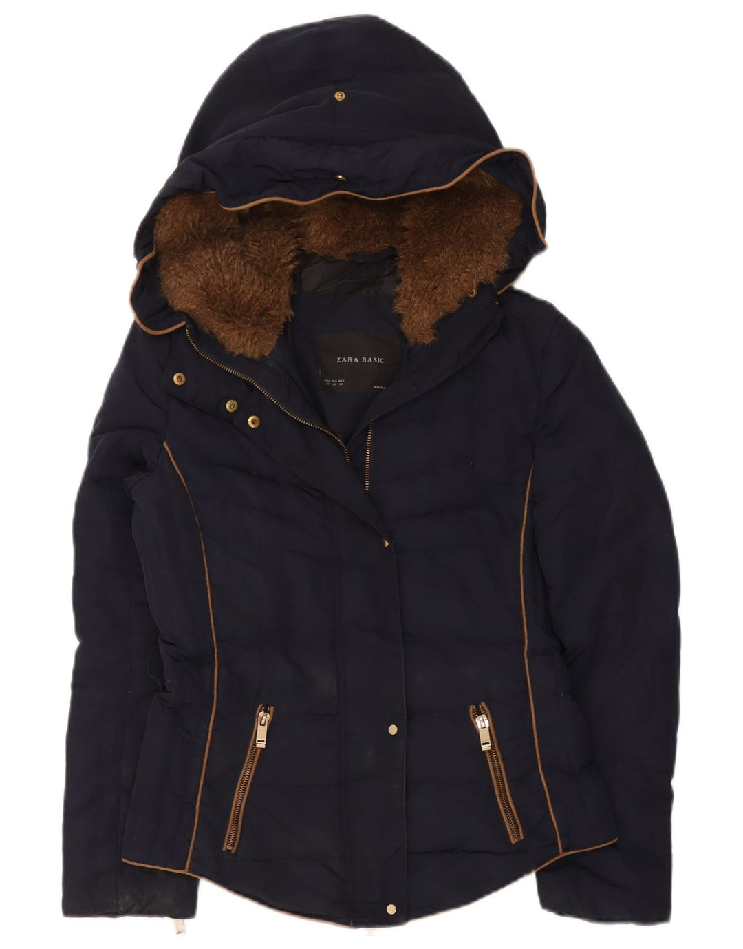 Zara Wattierte Damenjacke mit Kapuze, UK 12, Mittelmarineblau, Polyester