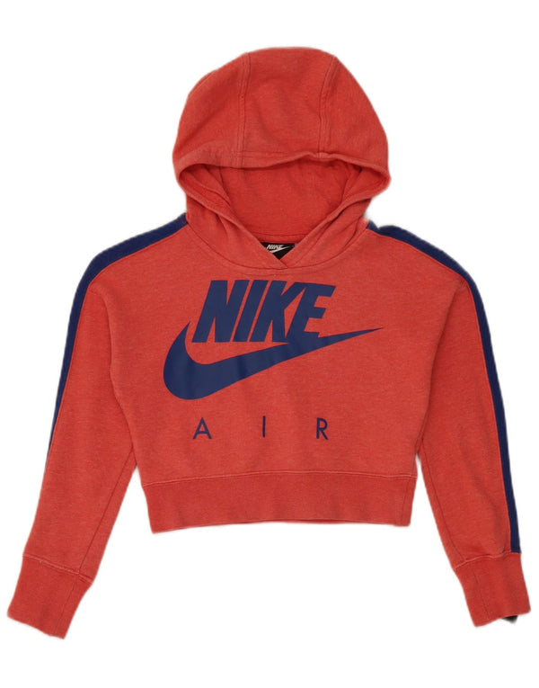 Nike Girls Crop Graphic Hoodie Jumper 8-9 ετών Μικρό κόκκινο βαμβακερό