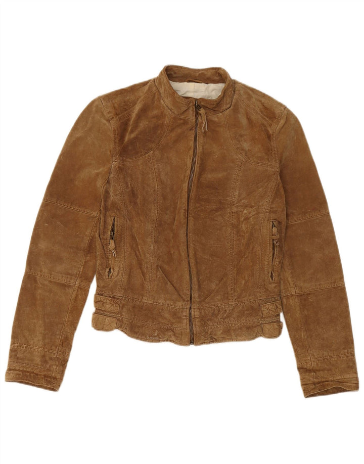 Giacca corta in pelle scamosciata da donna Zara UK 12 in pelle beige media