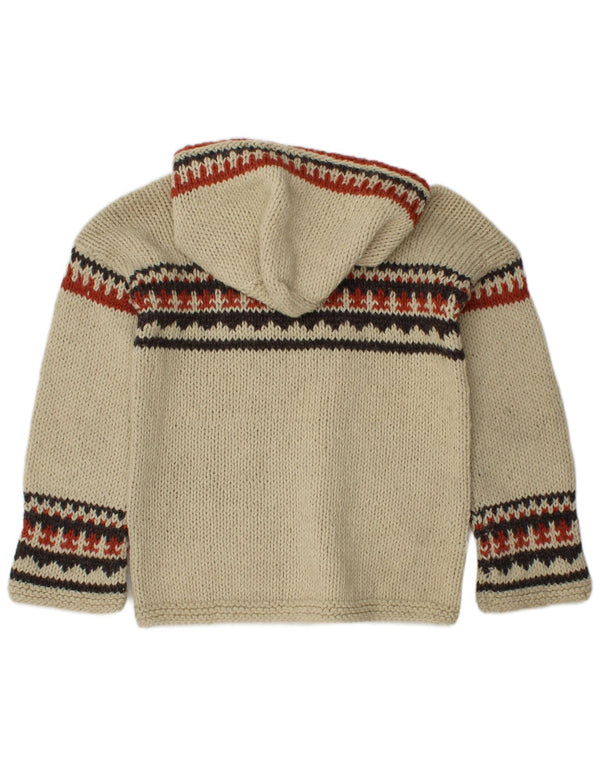 Vintage Womens Hooded Jumper Sweater UK 14 Medium Beige Fair Isle