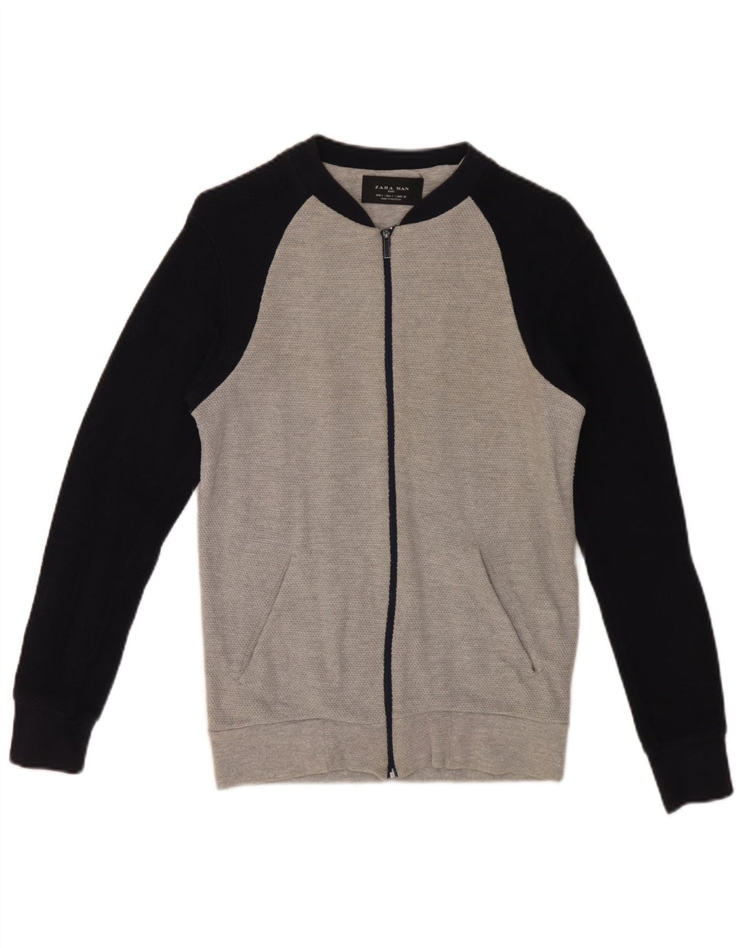Zara Mens Tracksuit Top Jacket Small Grey Colourblock Cotton