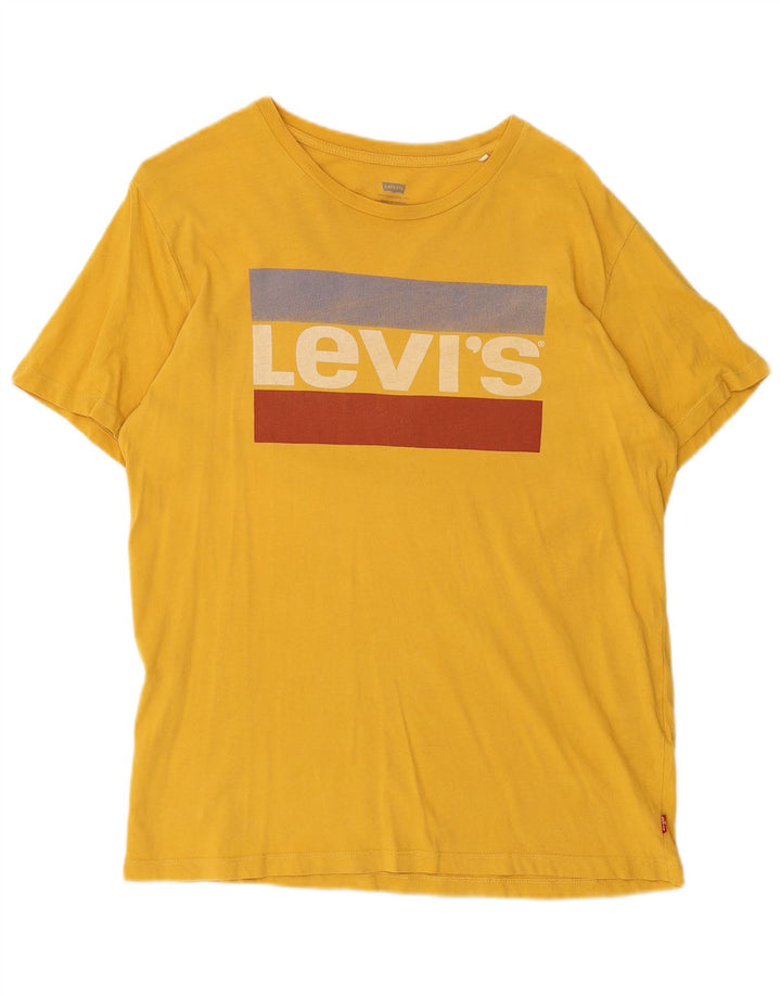 Levi's Mens Graphic T-Shirt Top Medium Yellow Colourblock Cotton