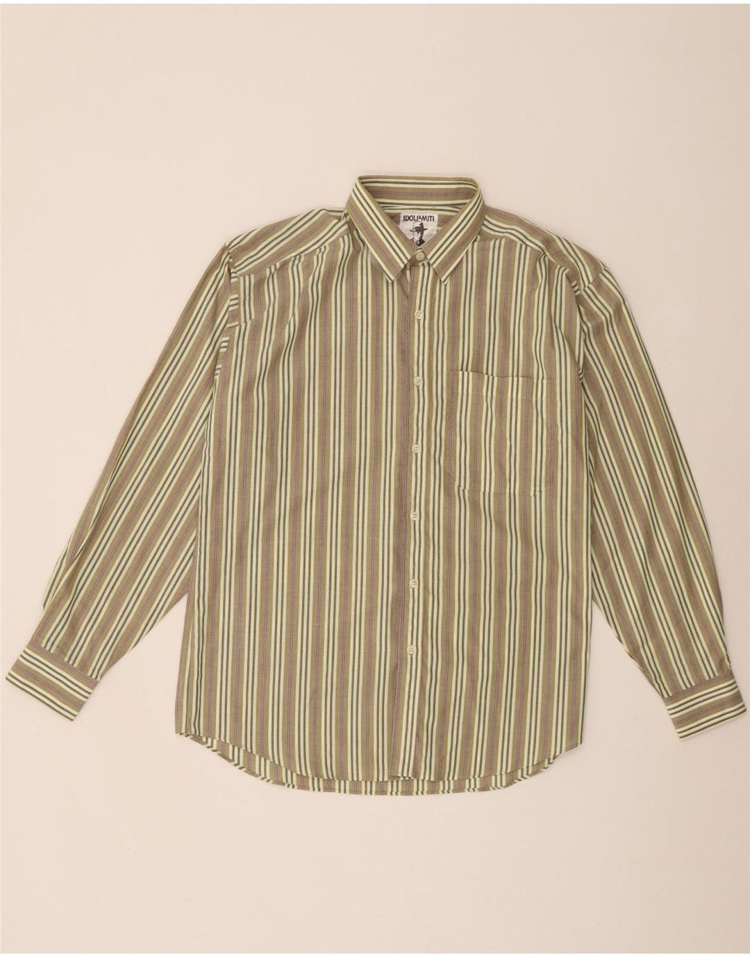 Vintage Mens Shirt Medium Khaki Striped
