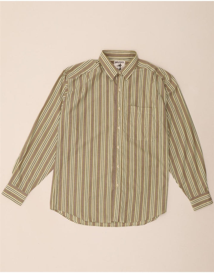 Vintage Mens Shirt Medium Khaki Striped