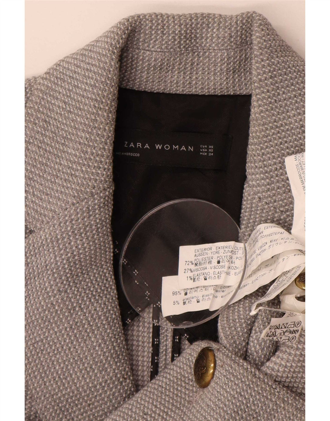 Sacou blazer pentru femei Zara, cu 1 nasture, UK 6 XS, poliester gri