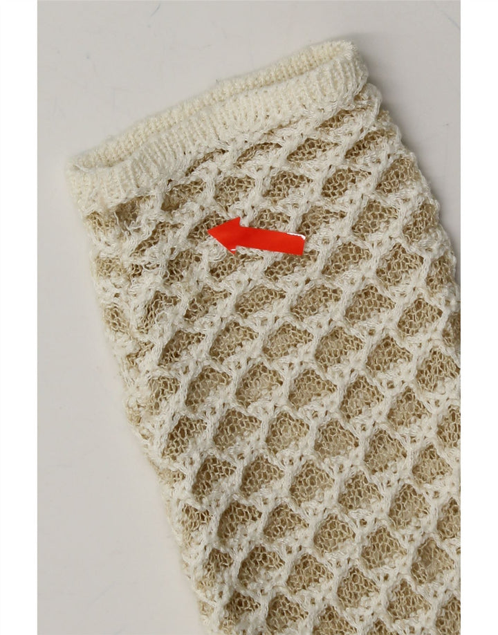 DONATELLA Womens V-Neck Jumper Sweater UK 14 Medium Beige Polyamide Vintage Donatella and Second-Hand Donatella from Messina Hembry 