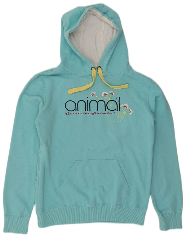 Animal Womens Graphic Hoodie Jumper UK 14 Large Blue Cotton
