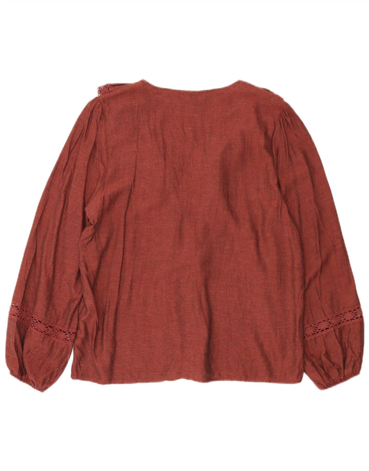 Zara Womens Ruffle Front Oversized Blouse Top UK 10 Small Red Viscose