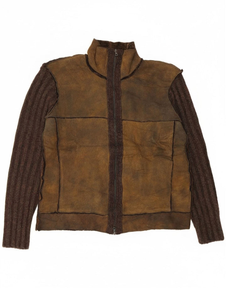 Vintage Mens Cardigan Sweater IT 50 Medium Brown Colourblock Cotton