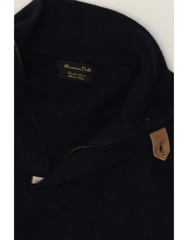 Massimo Dutti Herre Zip Neck Jumper Sweater Medium Navy Blue Uld