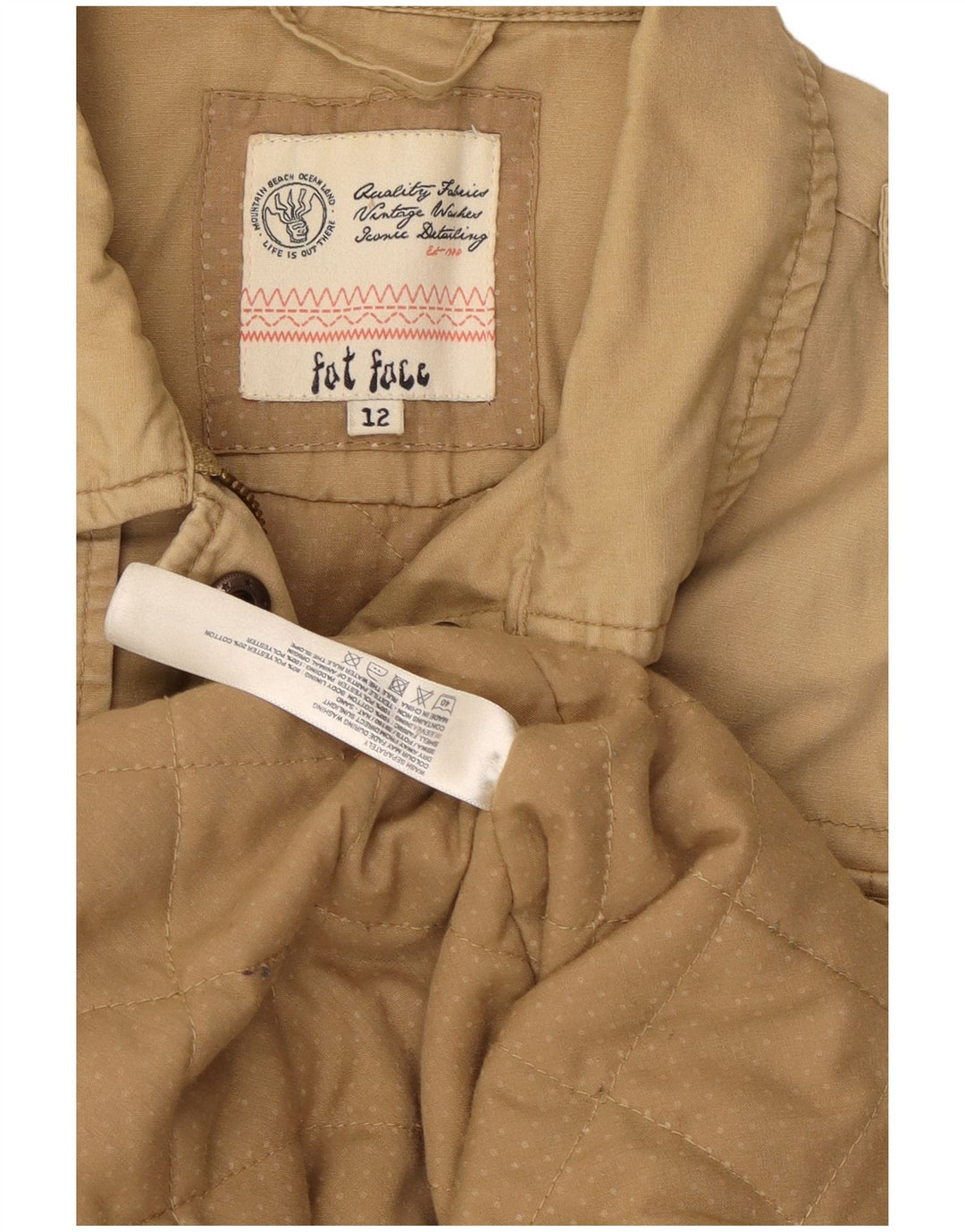 Fat Face Dame Military Jacket UK 12 Medium Beige Bomuld