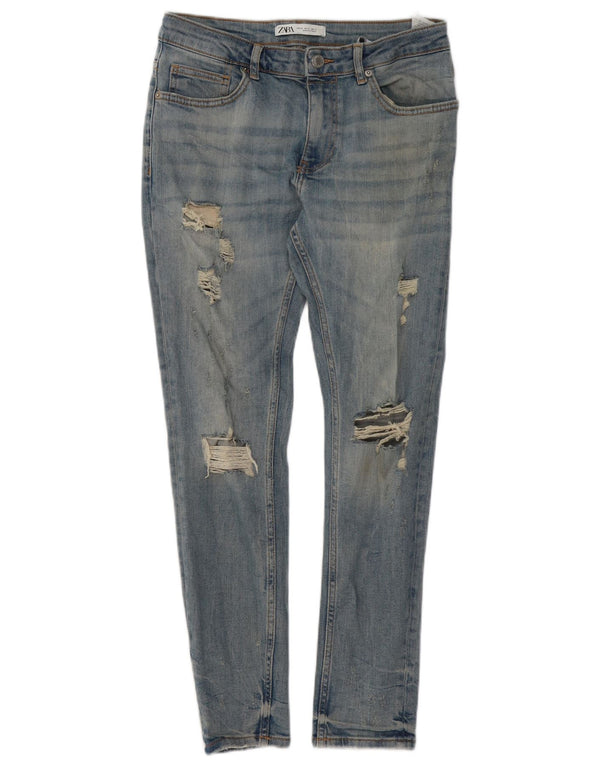 Zara Mens Distressed Slim Jeans EU 40 Medium W31 L29 Blue Cotton