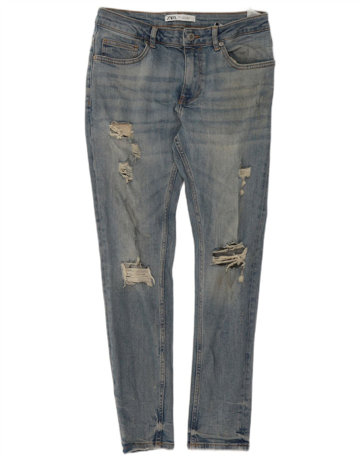 Zara Mens Distressed Slim Jeans EU 40 Medium W31 L29 Blue Cotton