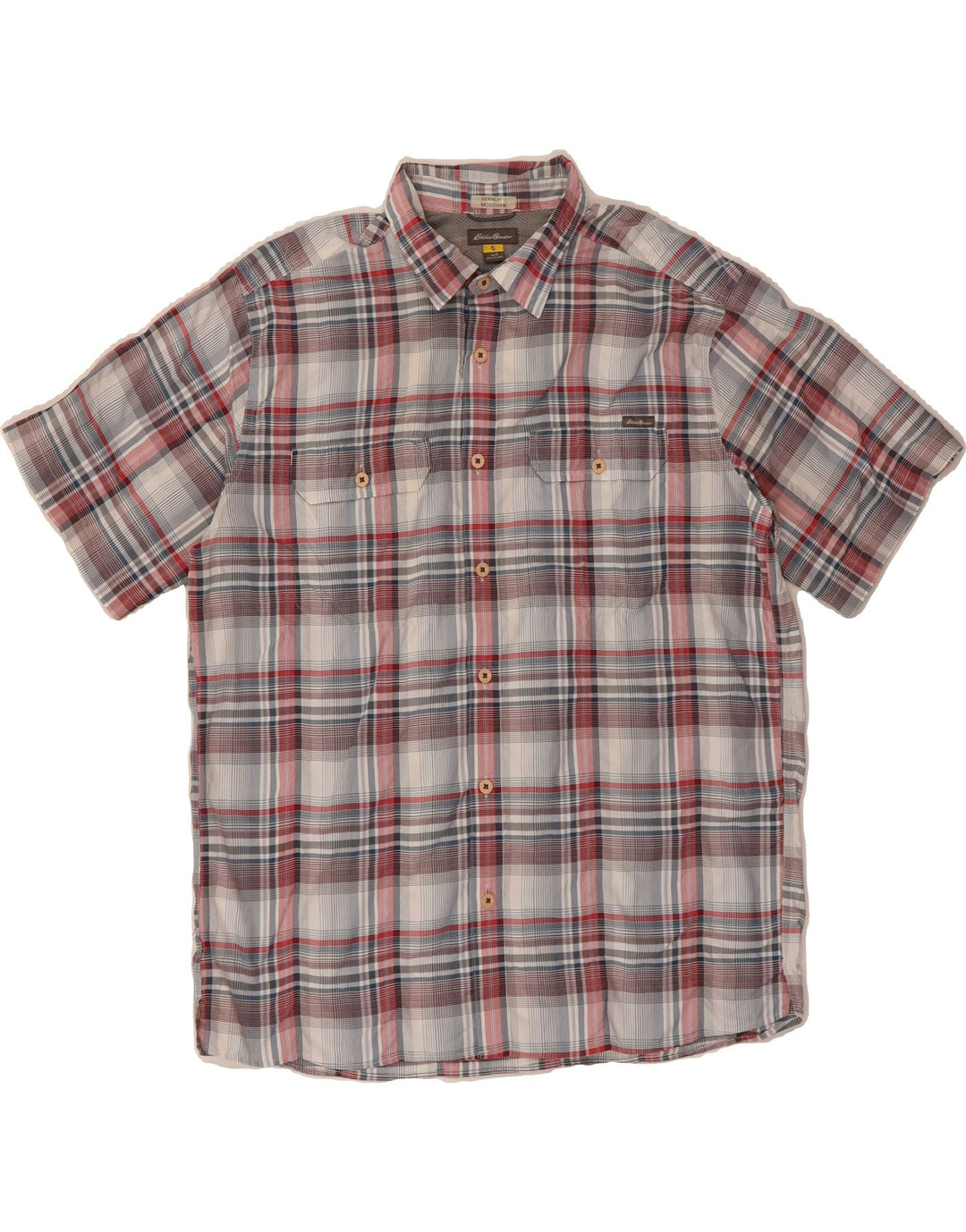 EDDIE BAUER Mens Short Sleeve Shirt Large Grey Check Polyester Vintage Eddie Bauer and Second-Hand Eddie Bauer from Messina Hembry 